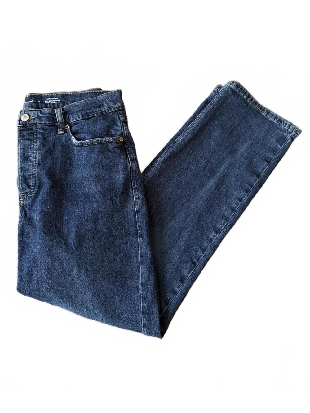 Old Navy Women's Denim Jeans Size 10 Extra High Rise Sky Hi Straight Distressed